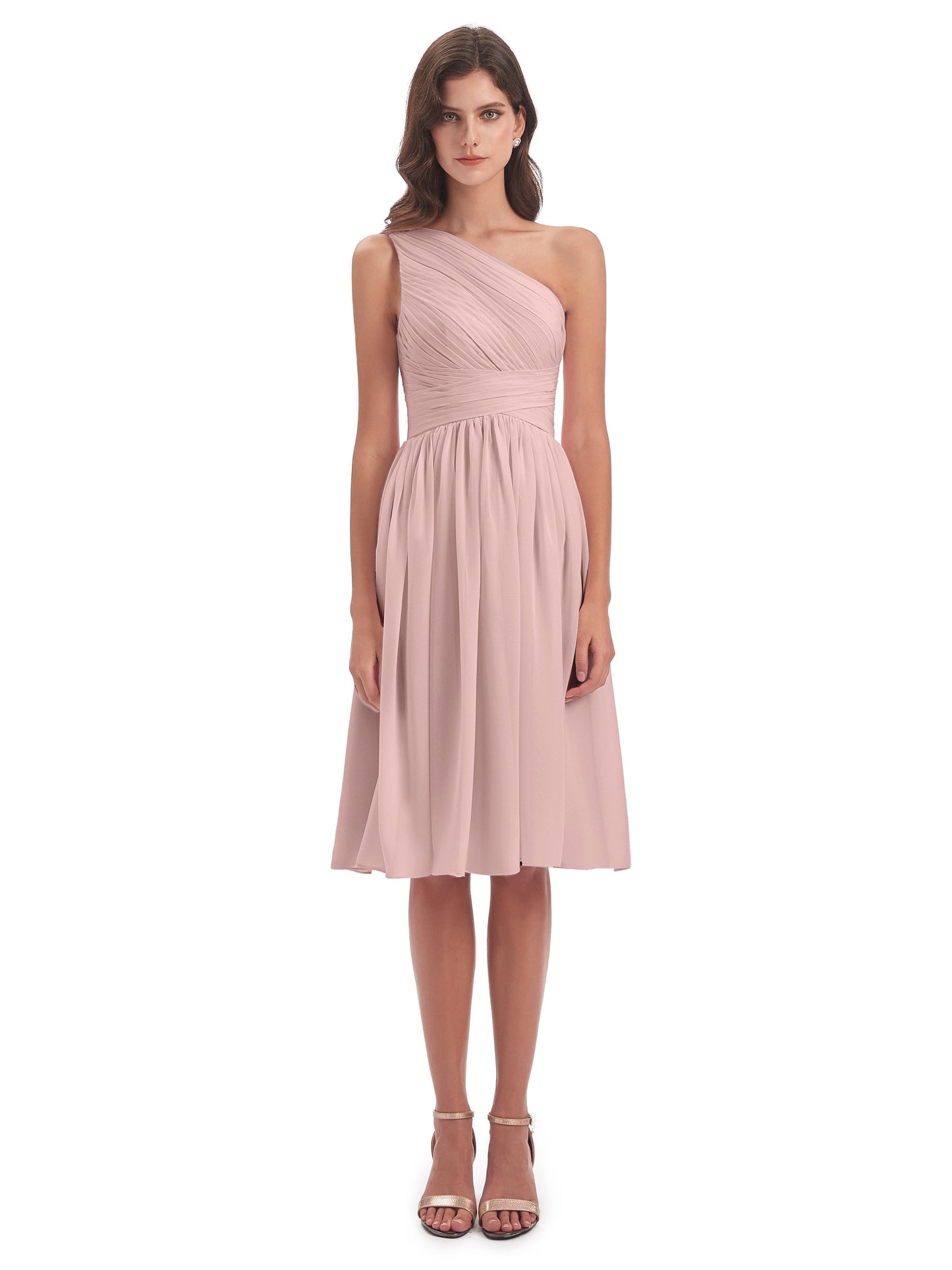 Natalie Knee Length One Shoulder Chiffon Bridesmaid Dresses