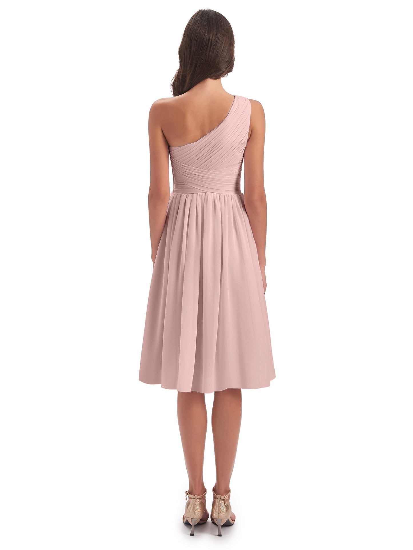 Natalie Knee Length One Shoulder Chiffon Bridesmaid Dresses