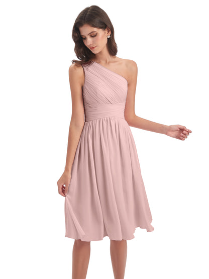 Natalie Knee Length One Shoulder Chiffon Bridesmaid Dresses
