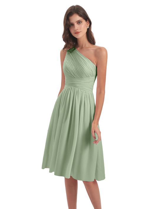 Natalie Knee Length One Shoulder Chiffon Bridesmaid Dresses