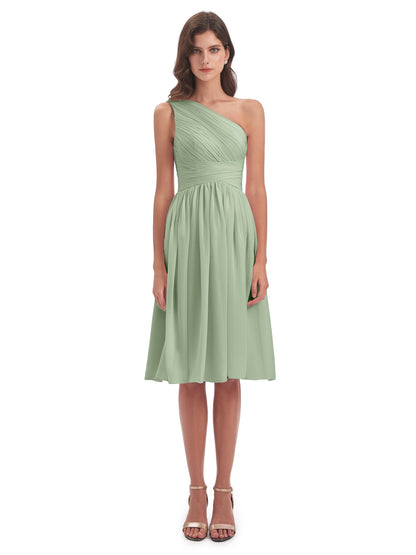 Natalie Knee Length One Shoulder Chiffon Bridesmaid Dresses