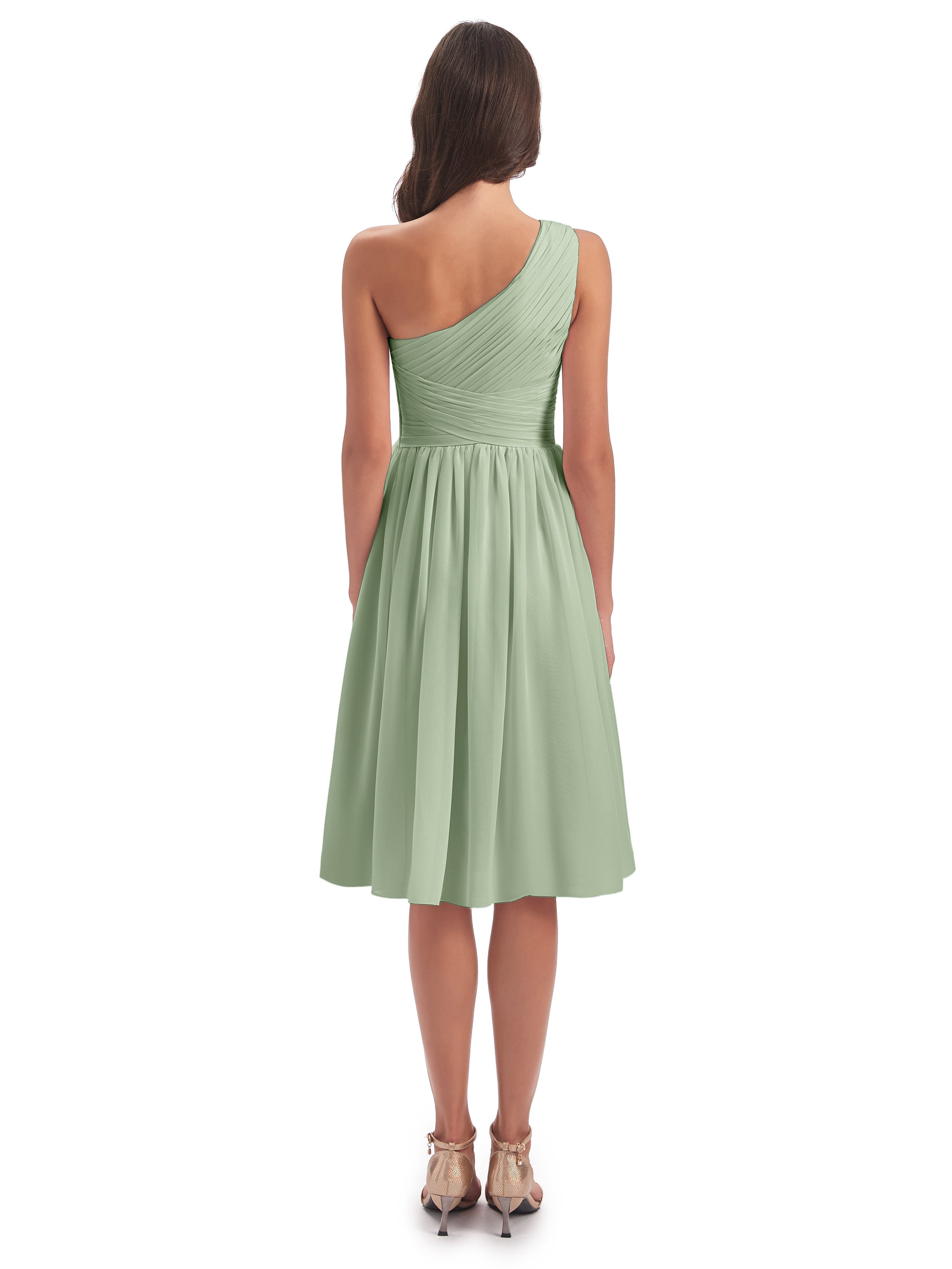 Natalie Knee Length One Shoulder Chiffon Bridesmaid Dresses