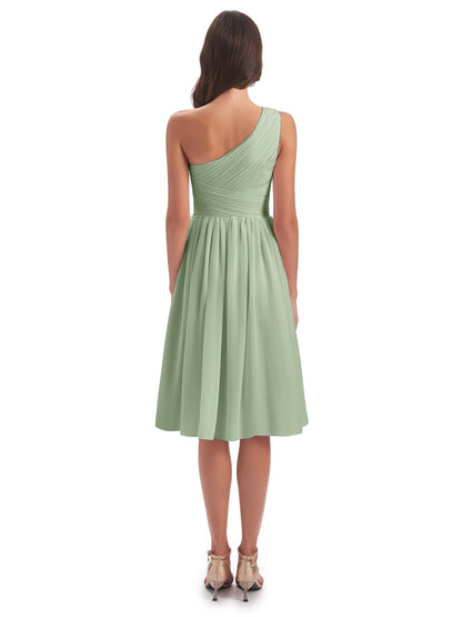 Natalie Knee Length One Shoulder Chiffon Bridesmaid Dresses
