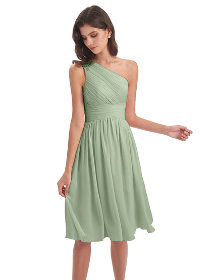 Natalie Knee Length One Shoulder Chiffon Bridesmaid Dresses