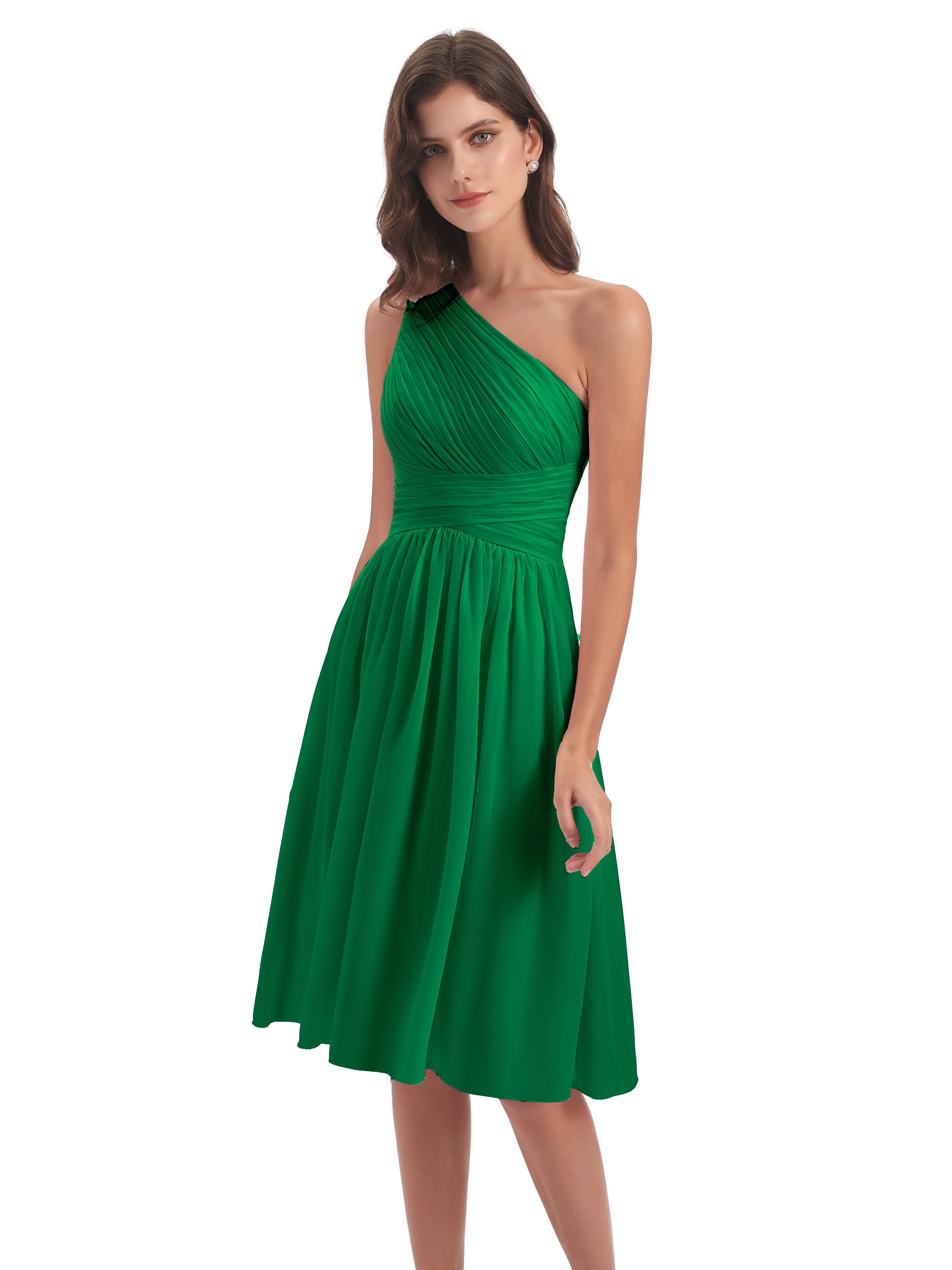 Natalie Knee Length One Shoulder Chiffon Bridesmaid Dresses