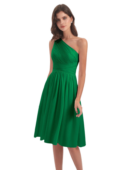 Natalie Knee Length One Shoulder Chiffon Bridesmaid Dresses