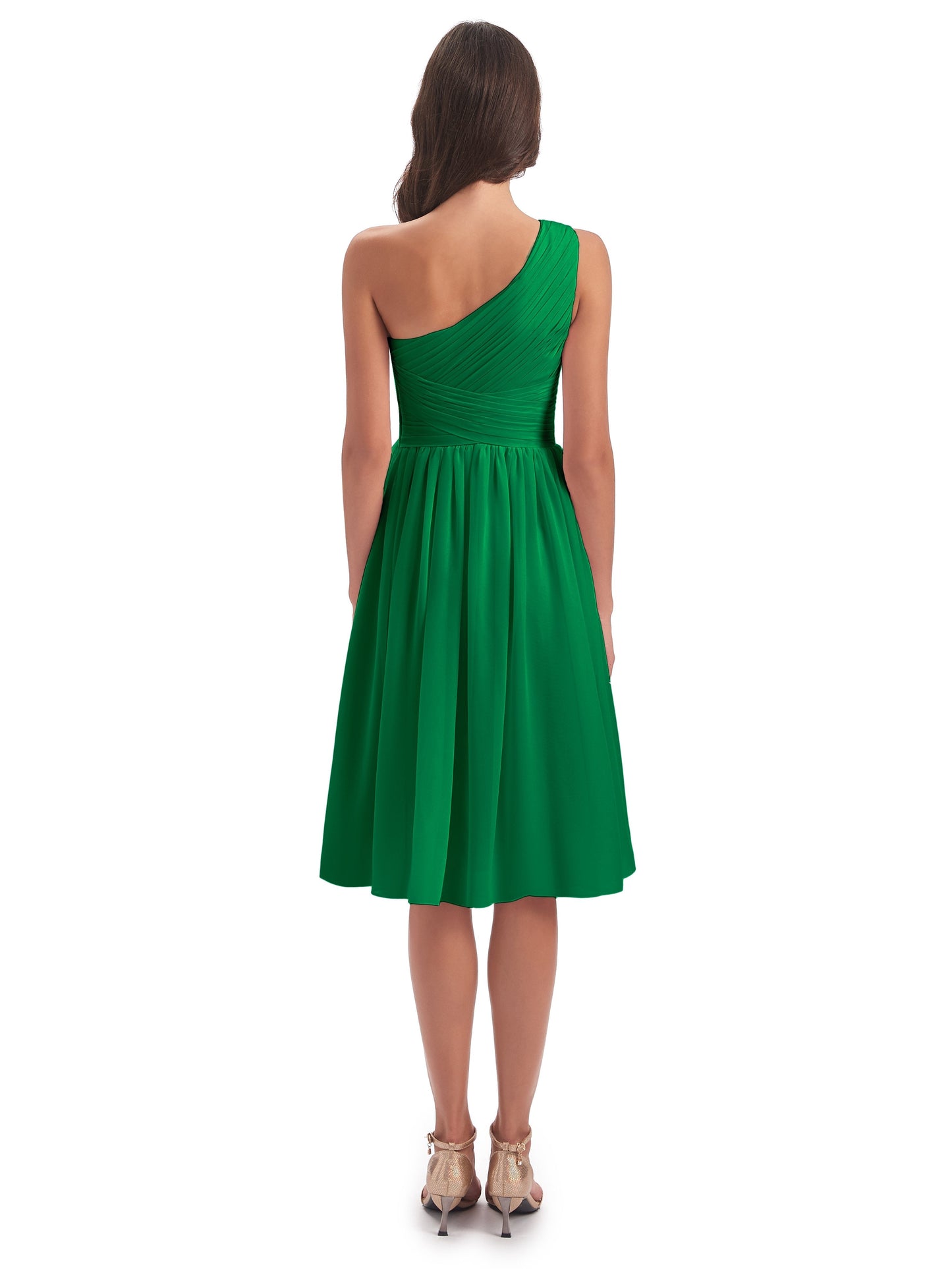 Natalie Knee Length One Shoulder Chiffon Bridesmaid Dresses