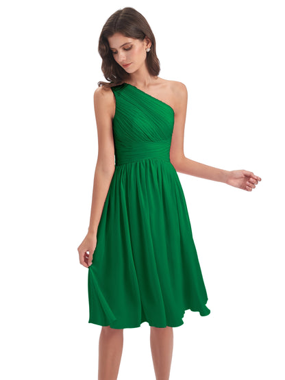 Natalie Knee Length One Shoulder Chiffon Bridesmaid Dresses