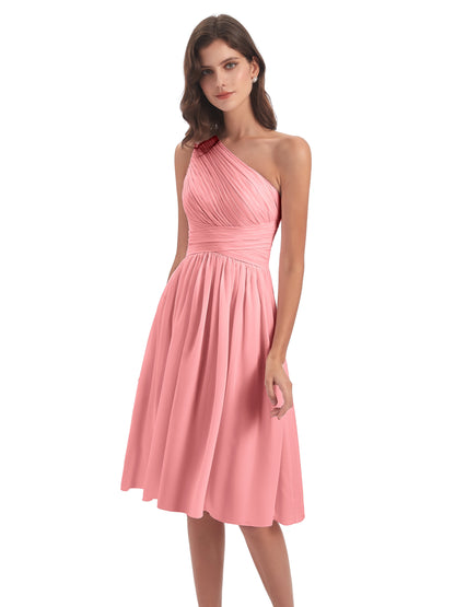 Natalie Knee Length One Shoulder Chiffon Bridesmaid Dresses