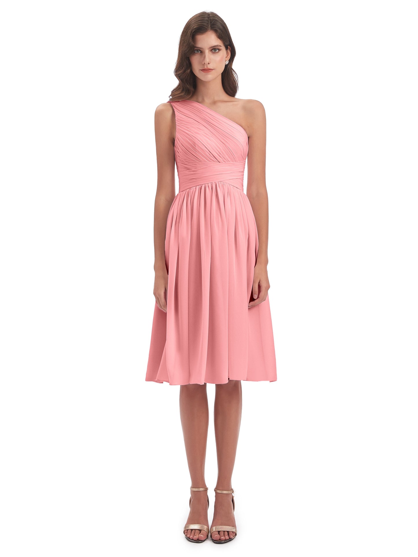 Natalie Knee Length One Shoulder Chiffon Bridesmaid Dresses