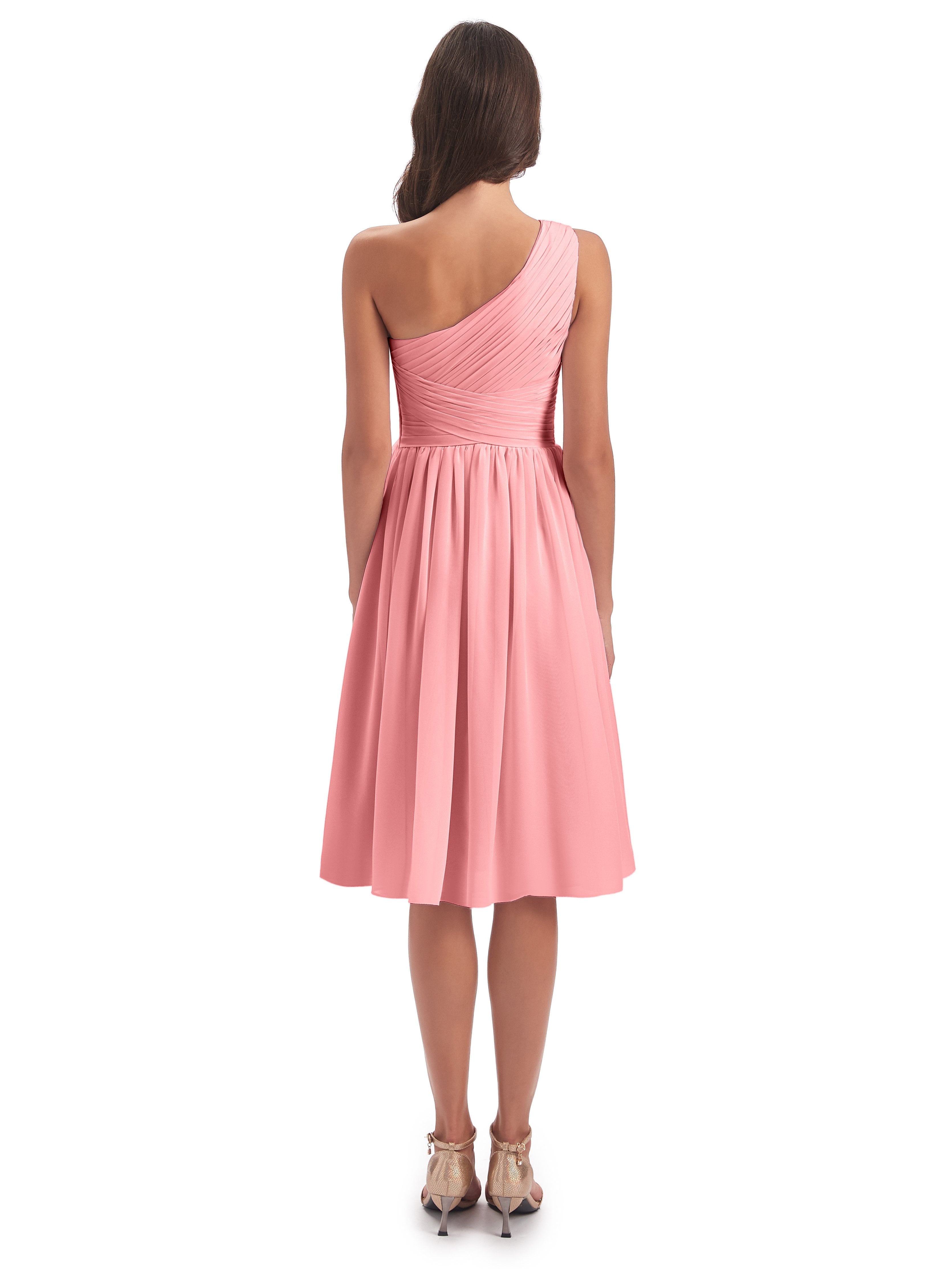 Natalie Knee Length One Shoulder Chiffon Bridesmaid Dresses