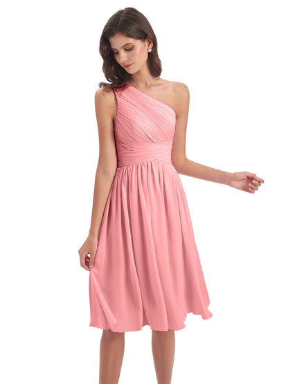 Natalie Knee Length One Shoulder Chiffon Bridesmaid Dresses