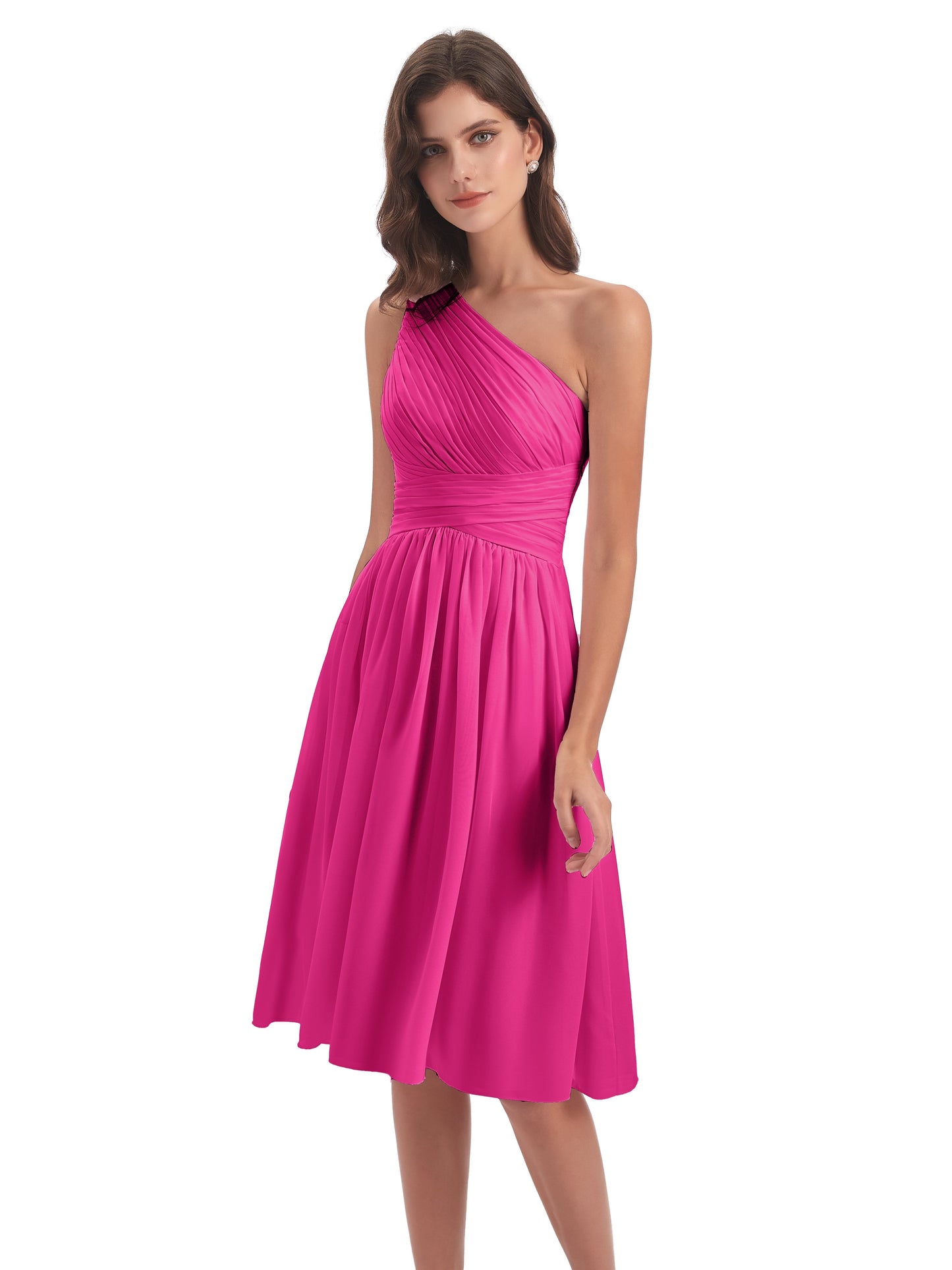 Natalie Knee Length One Shoulder Chiffon Bridesmaid Dresses