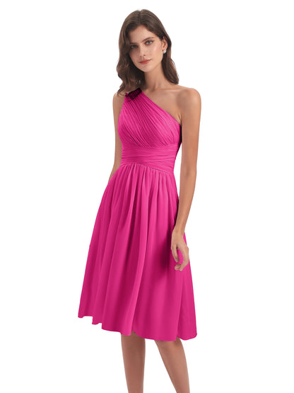Natalie Knee Length One Shoulder Chiffon Bridesmaid Dresses
