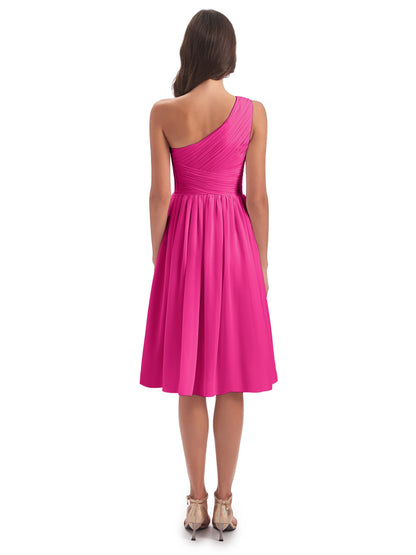 Natalie Knee Length One Shoulder Chiffon Bridesmaid Dresses
