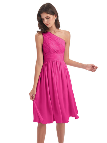 Natalie Knee Length One Shoulder Chiffon Bridesmaid Dresses