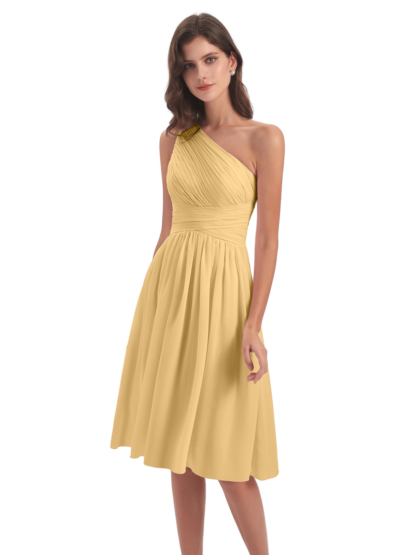 Natalie Knee Length One Shoulder Chiffon Bridesmaid Dresses