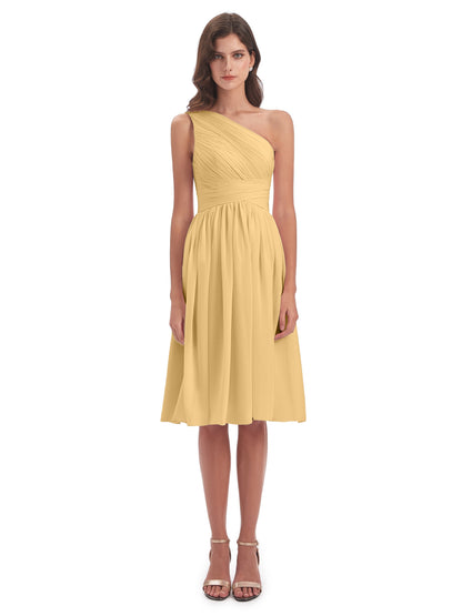 Natalie Knee Length One Shoulder Chiffon Bridesmaid Dresses