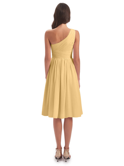 Natalie Knee Length One Shoulder Chiffon Bridesmaid Dresses
