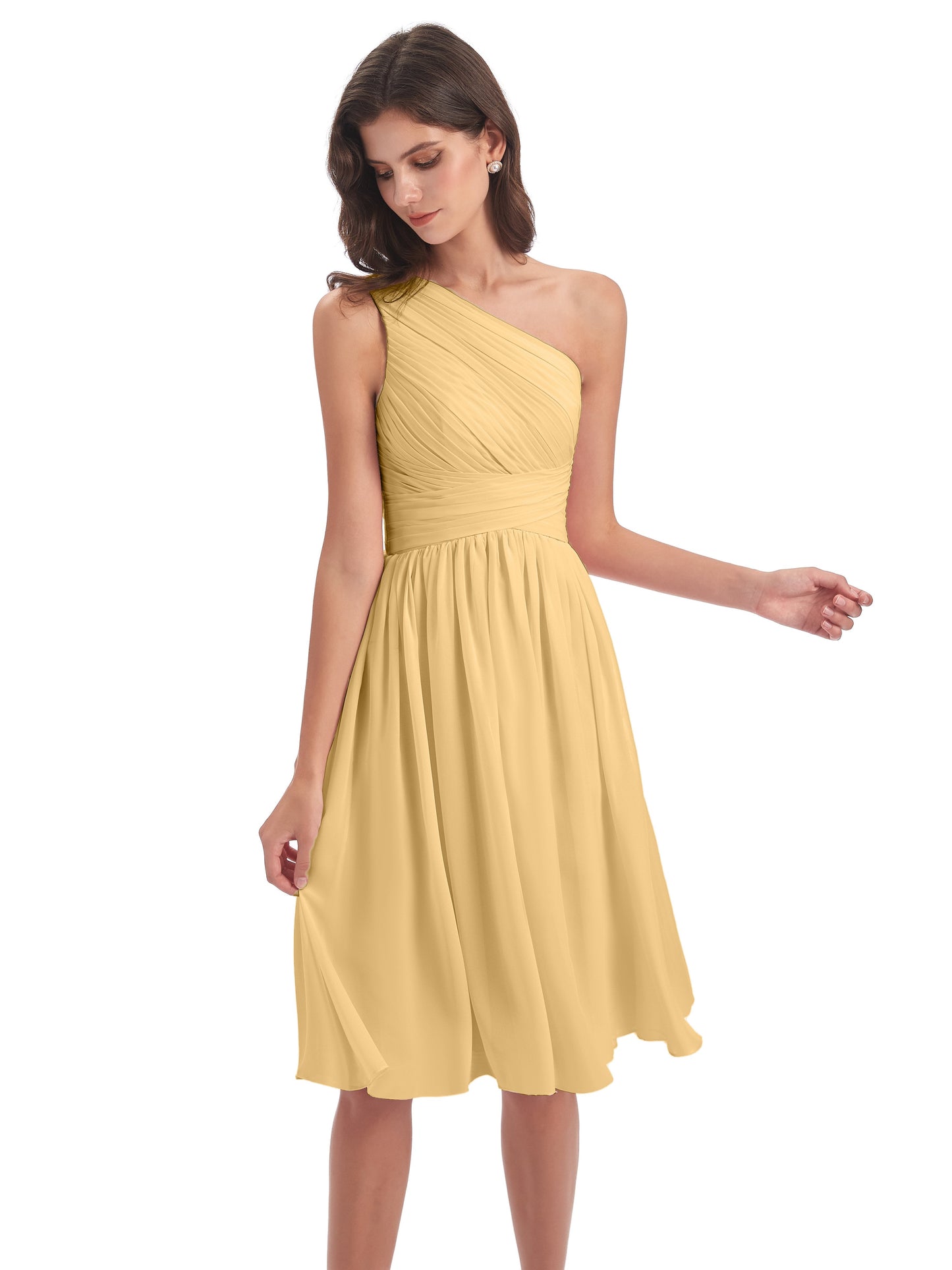 Natalie Knee Length One Shoulder Chiffon Bridesmaid Dresses