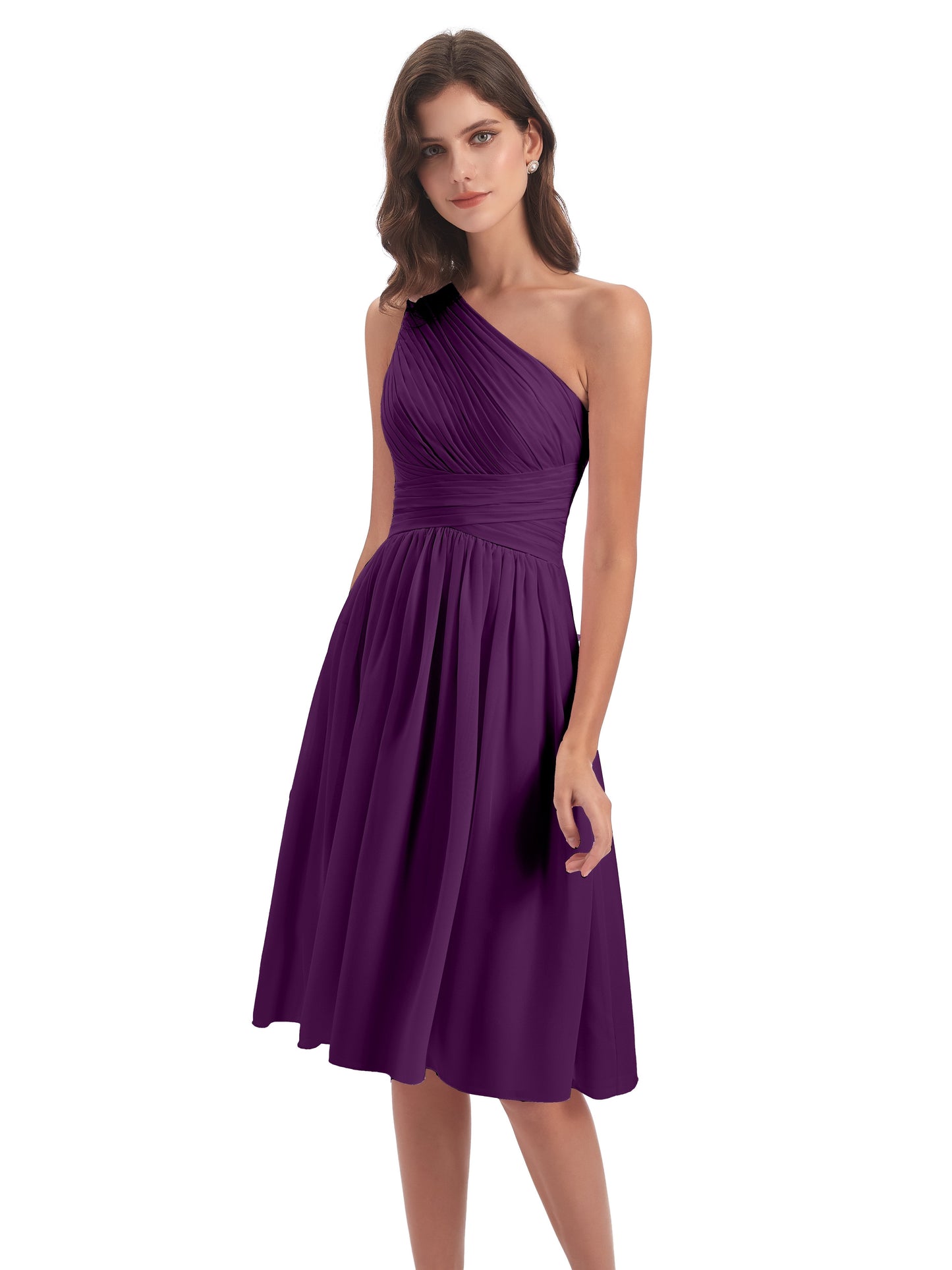 Natalie Knee Length One Shoulder Chiffon Bridesmaid Dresses