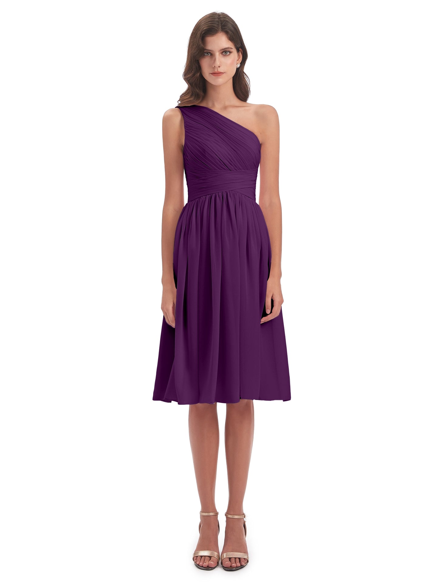 Natalie Knee Length One Shoulder Chiffon Bridesmaid Dresses