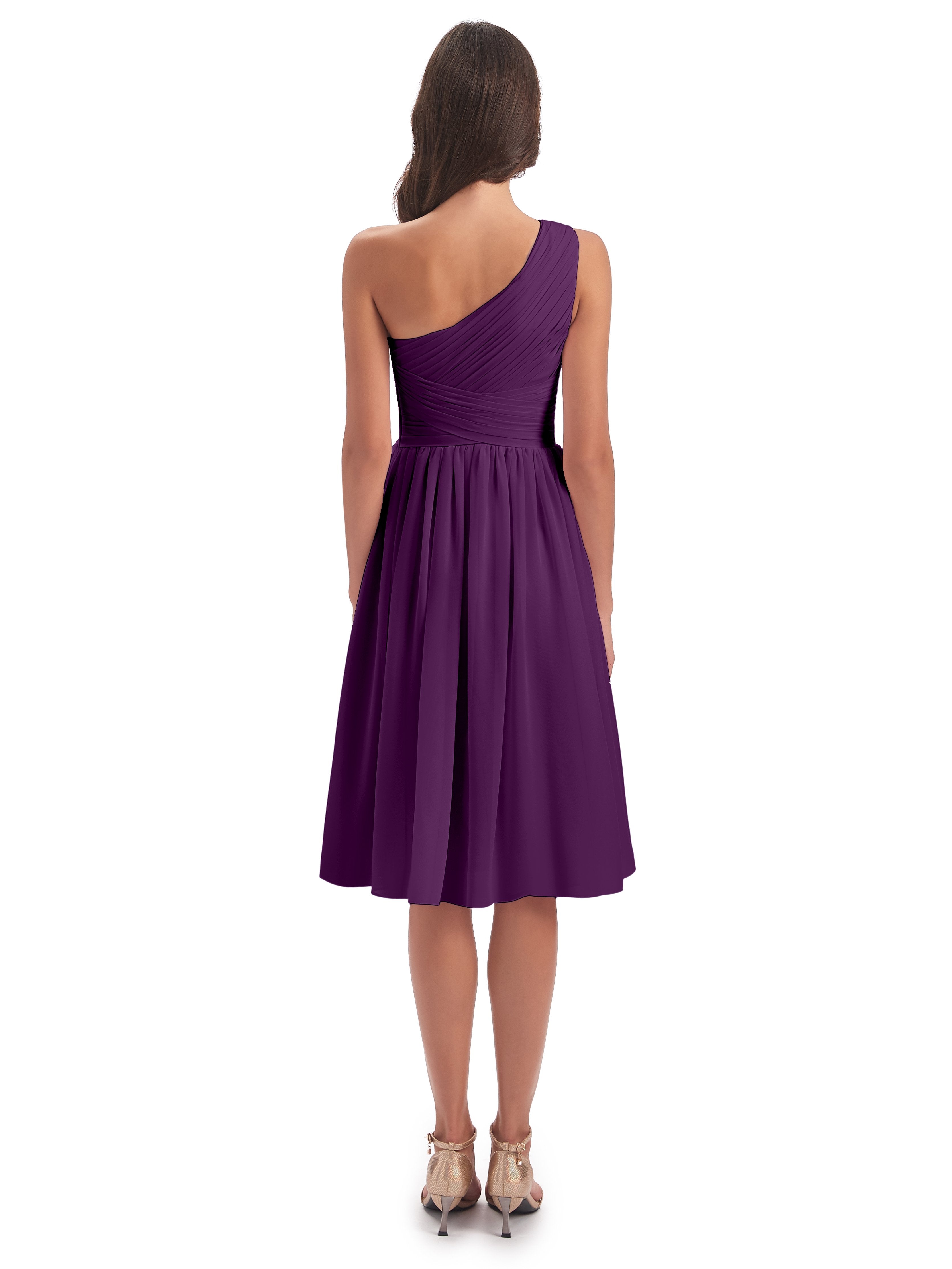 Natalie Knee Length One Shoulder Chiffon Bridesmaid Dresses