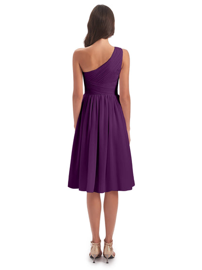 Natalie Knee Length One Shoulder Chiffon Bridesmaid Dresses