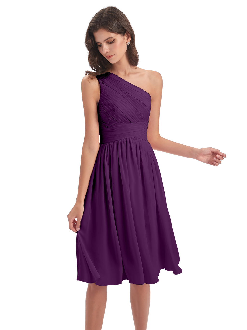 Natalie Knee Length One Shoulder Chiffon Bridesmaid Dresses
