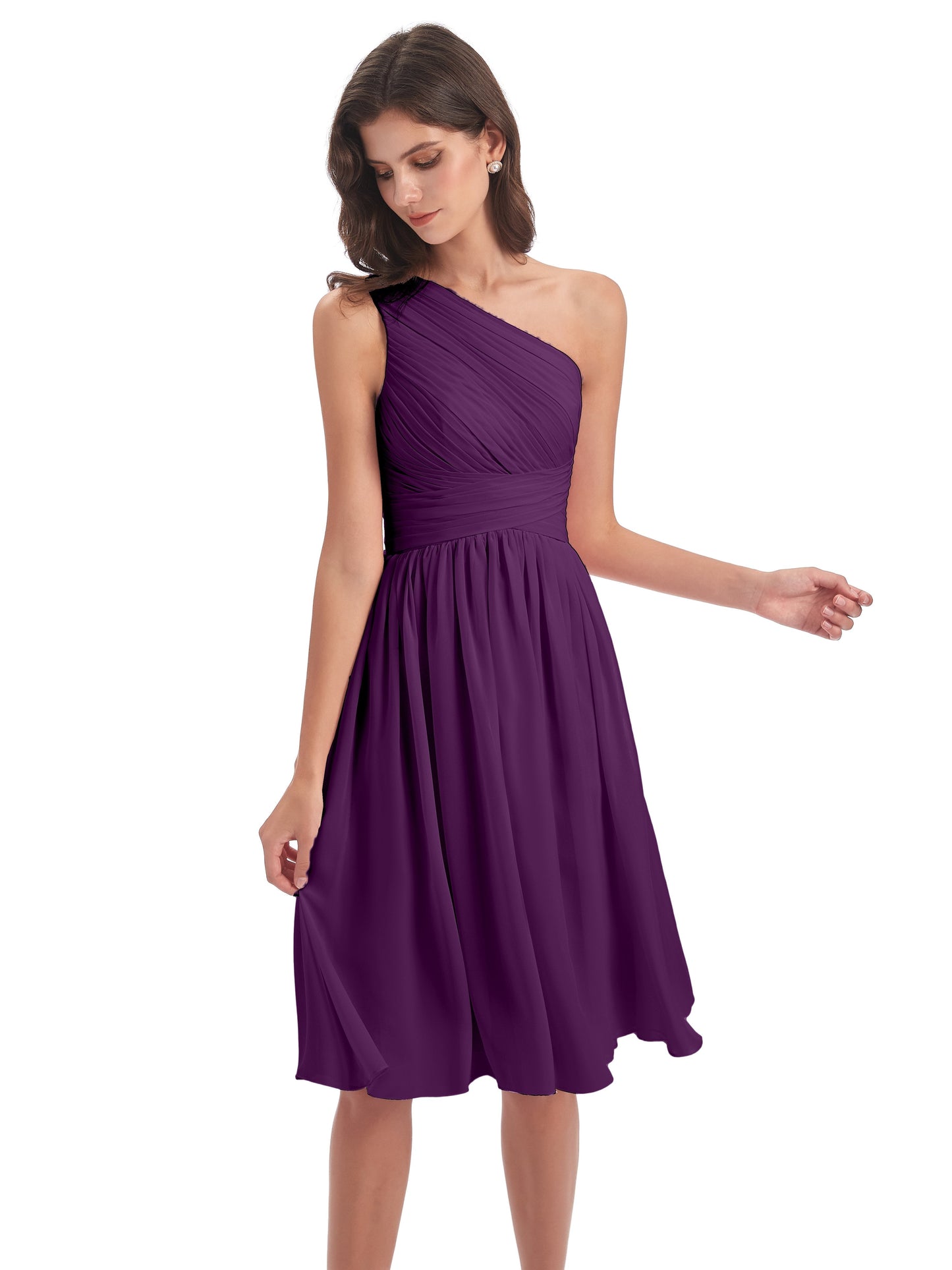 Natalie Knee Length One Shoulder Chiffon Bridesmaid Dresses