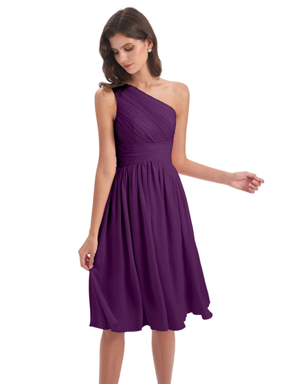 Natalie Knee Length One Shoulder Chiffon Bridesmaid Dresses