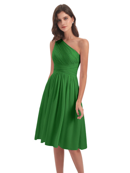 Natalie Knee Length One Shoulder Chiffon Bridesmaid Dresses