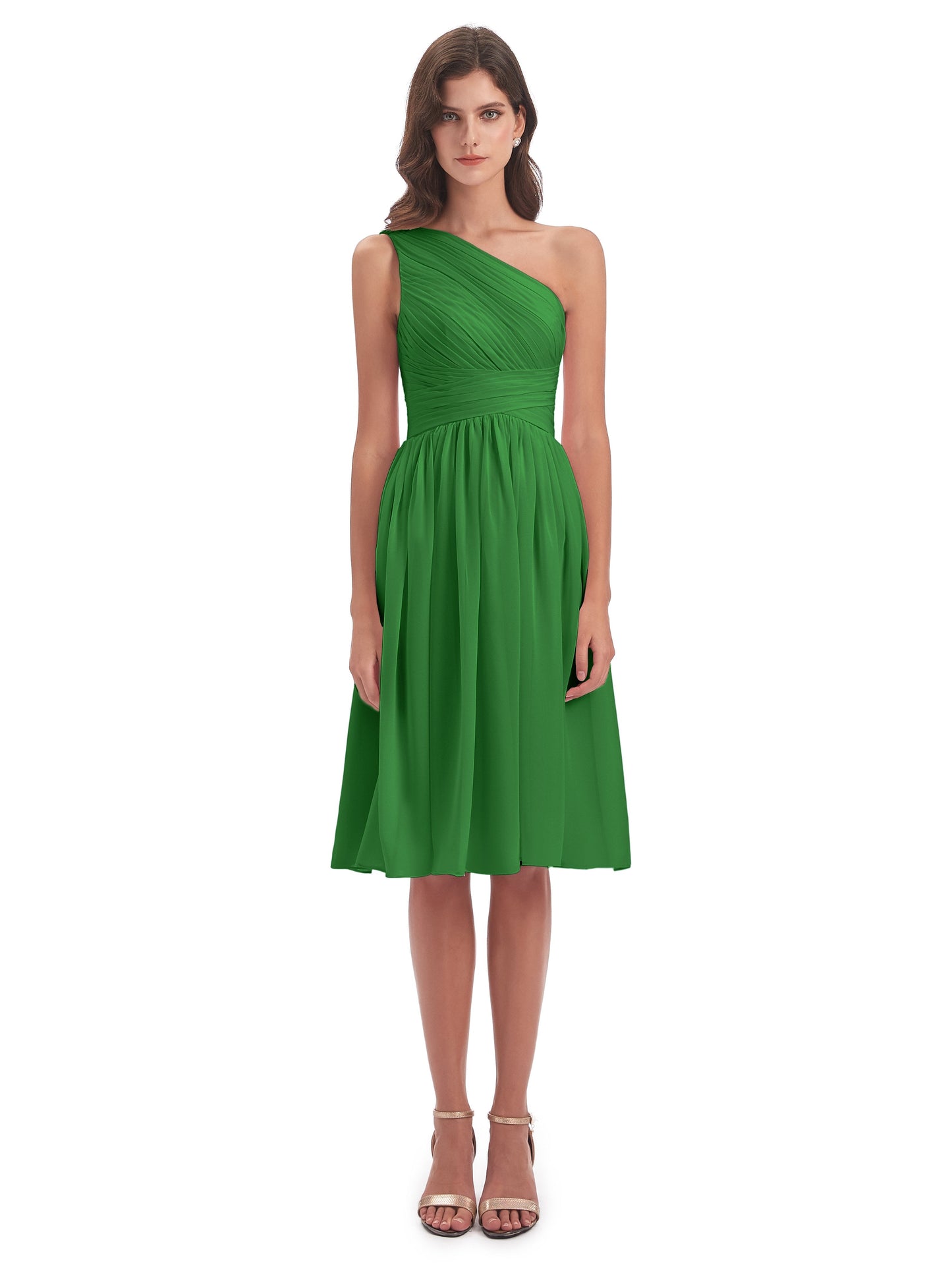 Natalie Knee Length One Shoulder Chiffon Bridesmaid Dresses