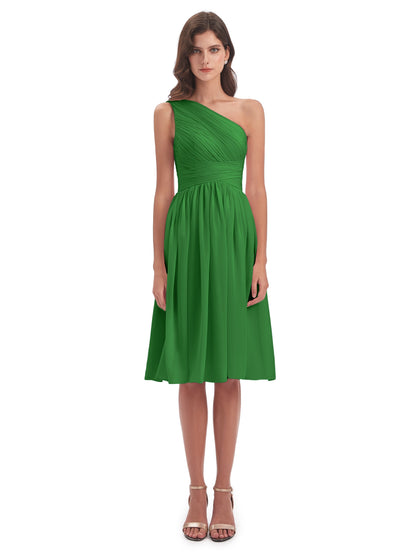 Natalie Knee Length One Shoulder Chiffon Bridesmaid Dresses