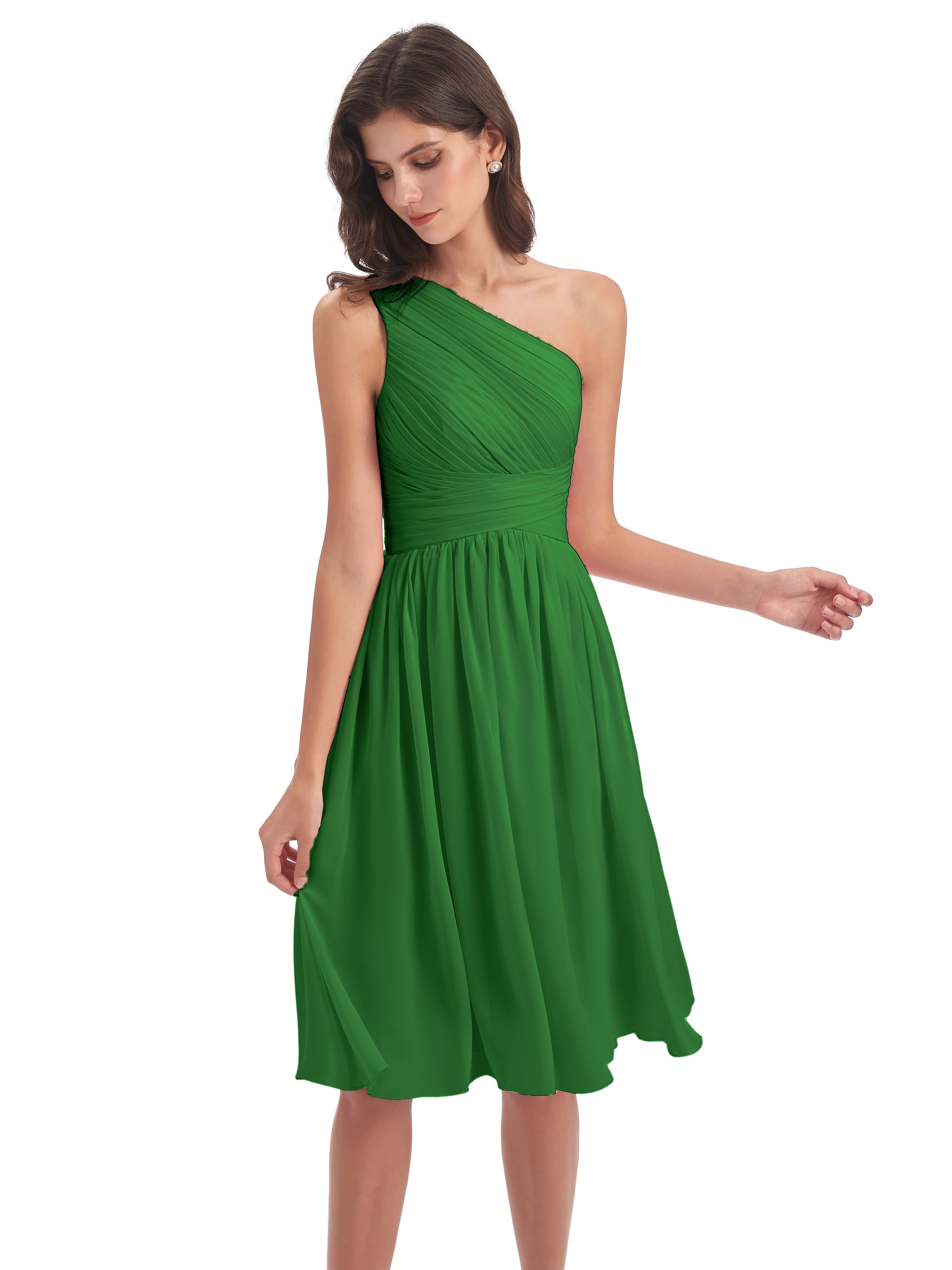 Natalie Knee Length One Shoulder Chiffon Bridesmaid Dresses