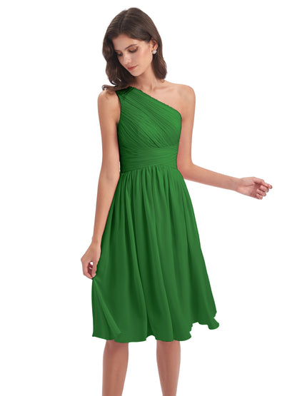 Natalie Knee Length One Shoulder Chiffon Bridesmaid Dresses