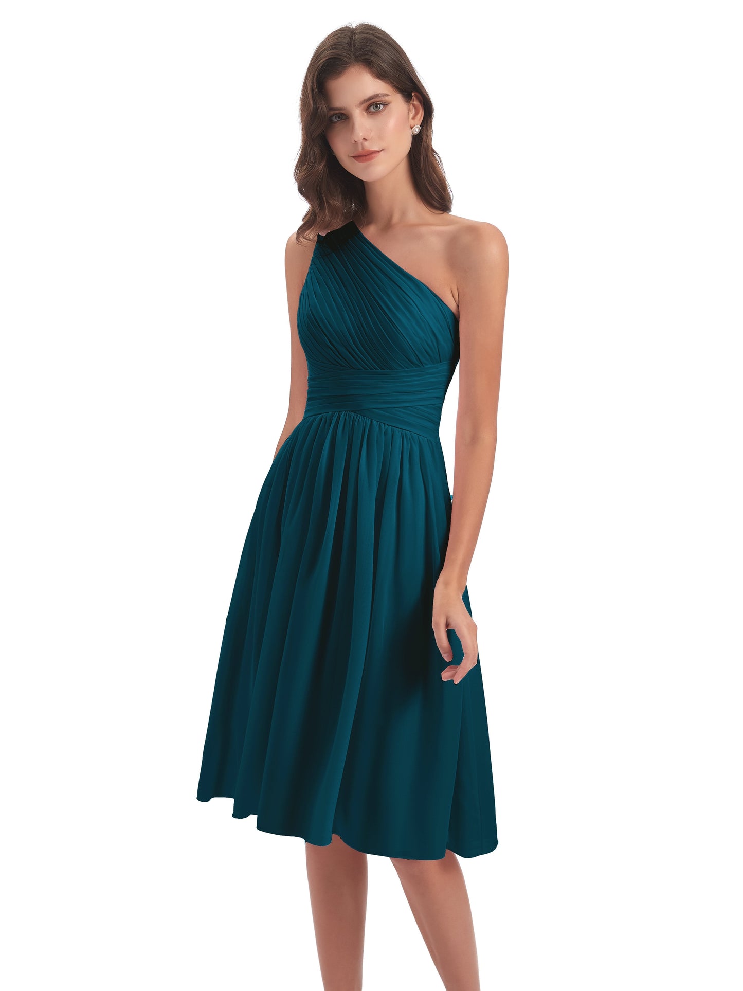 Natalie Knee Length One Shoulder Chiffon Bridesmaid Dresses