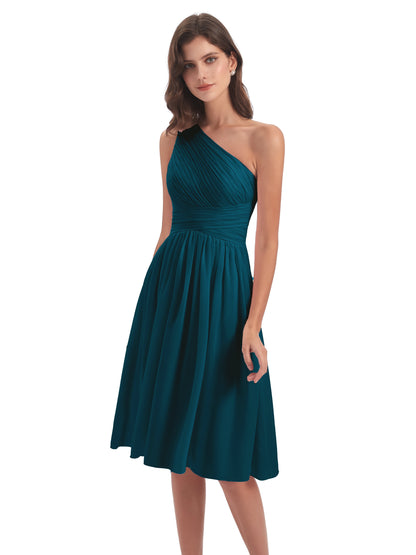 Natalie Knee Length One Shoulder Chiffon Bridesmaid Dresses