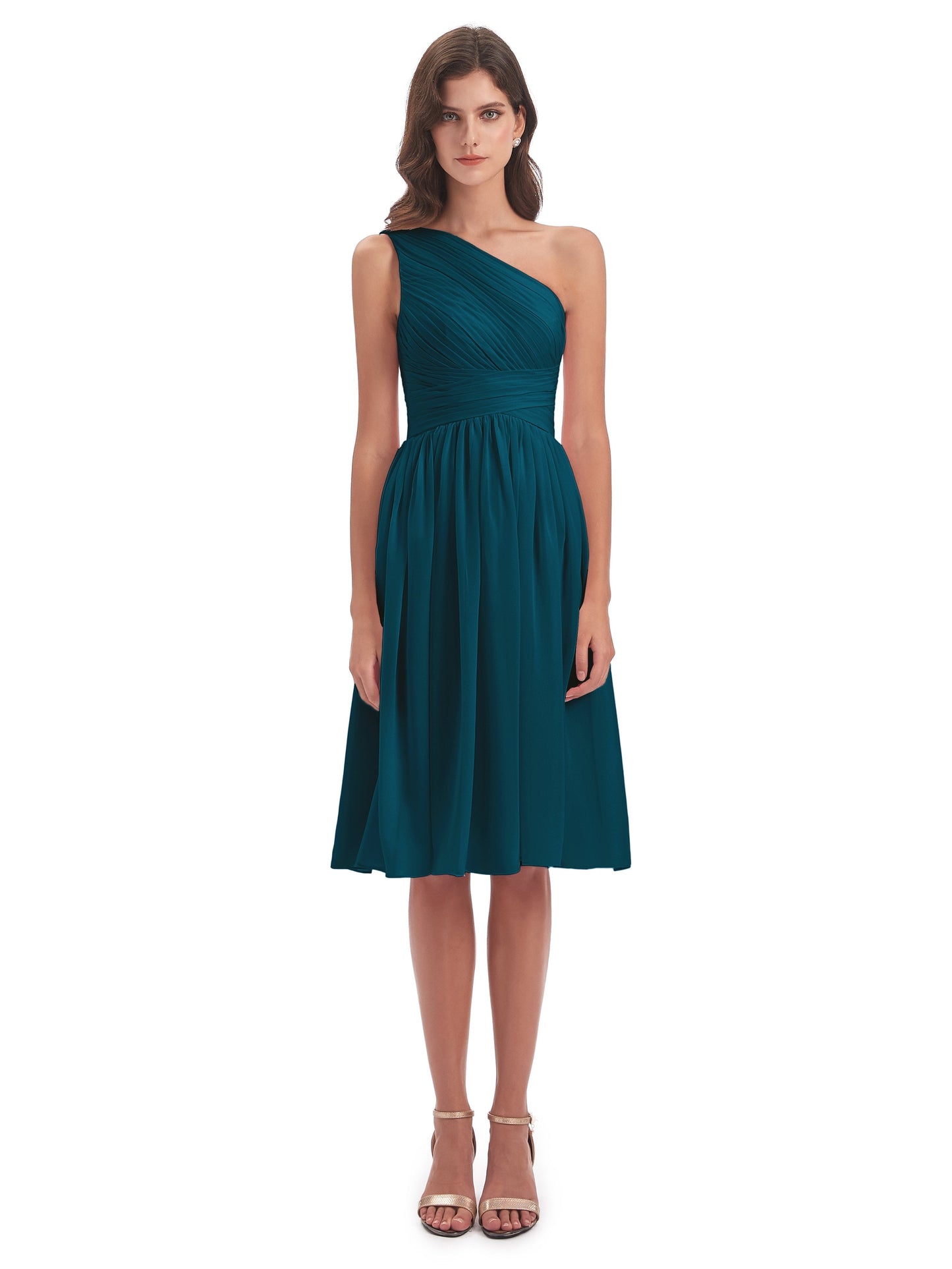 Natalie Knee Length One Shoulder Chiffon Bridesmaid Dresses