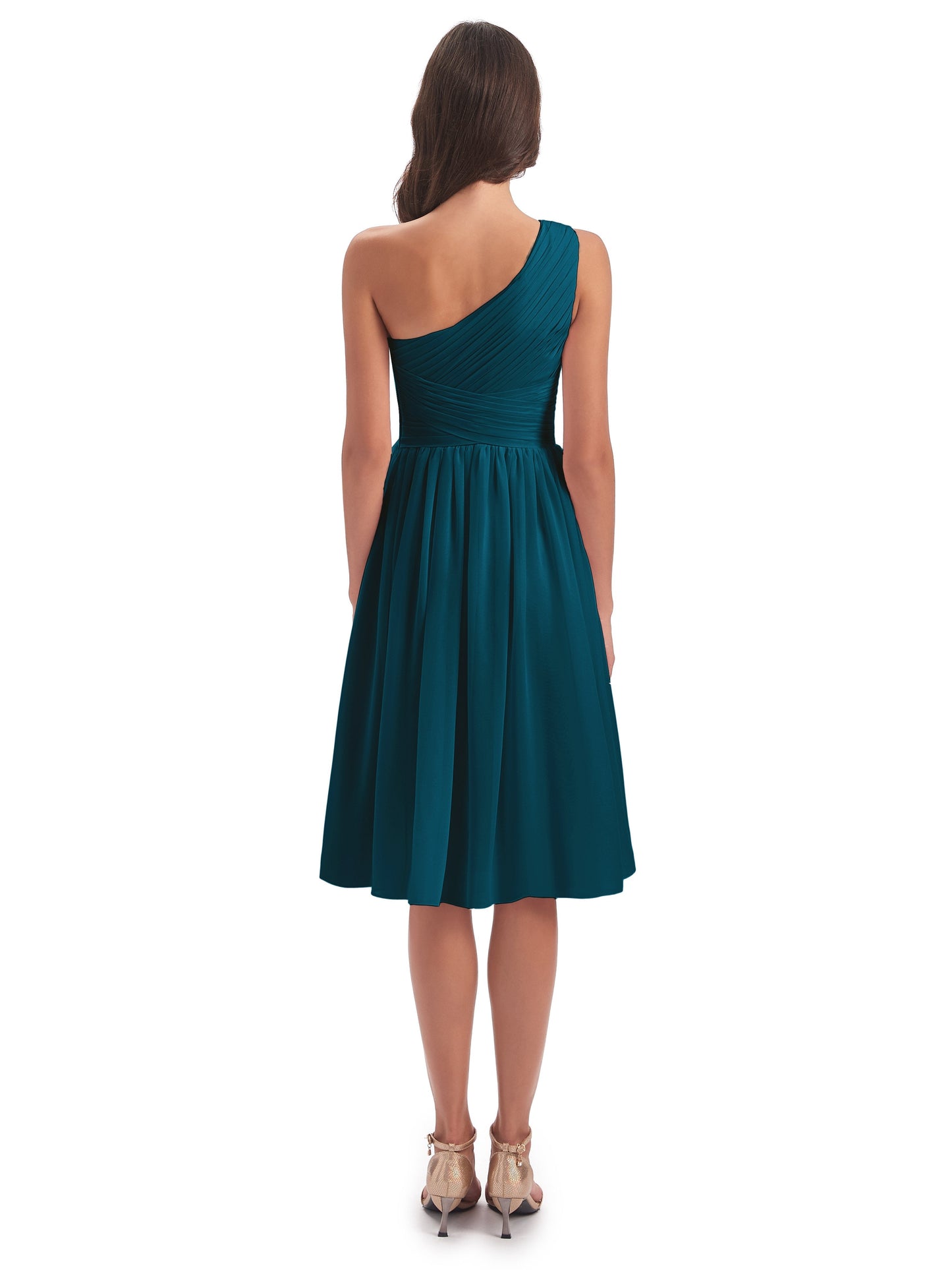 Natalie Knee Length One Shoulder Chiffon Bridesmaid Dresses
