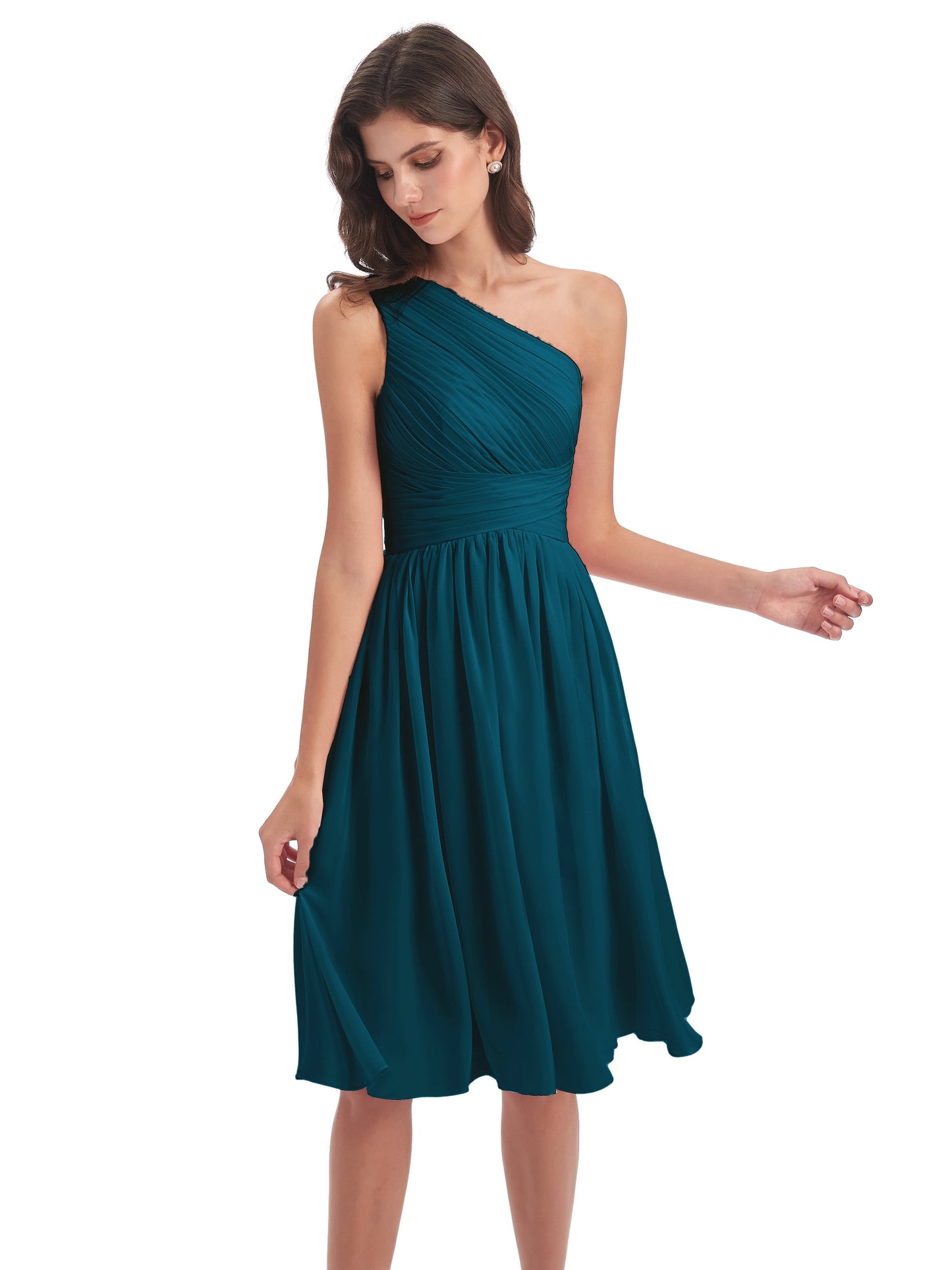 Natalie Knee Length One Shoulder Chiffon Bridesmaid Dresses