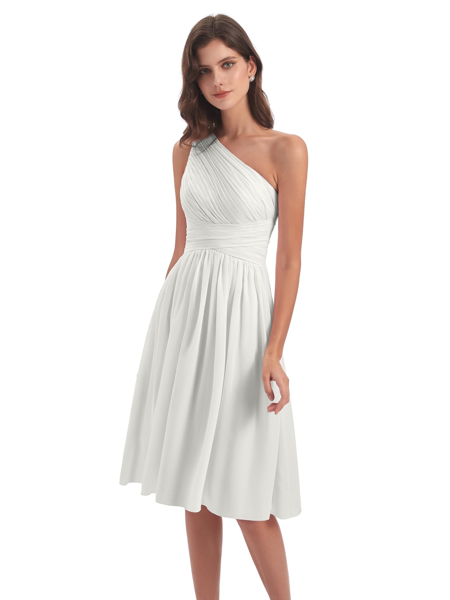 Natalie Knee Length One Shoulder Chiffon Bridesmaid Dresses