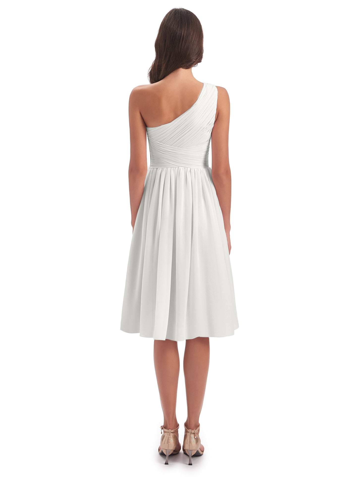 Natalie Knee Length One Shoulder Chiffon Bridesmaid Dresses