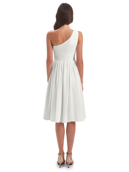 Natalie Knee Length One Shoulder Chiffon Bridesmaid Dresses