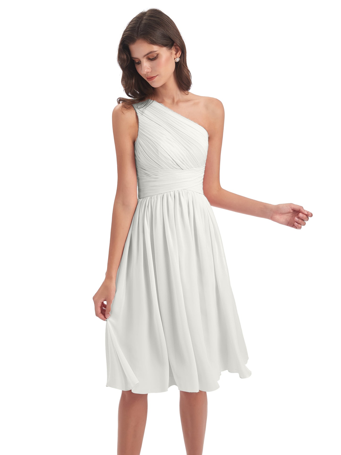 Natalie Knee Length One Shoulder Chiffon Bridesmaid Dresses