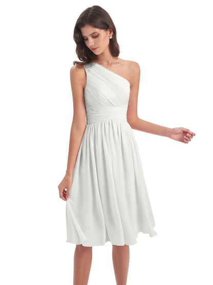 Natalie Knee Length One Shoulder Chiffon Bridesmaid Dresses