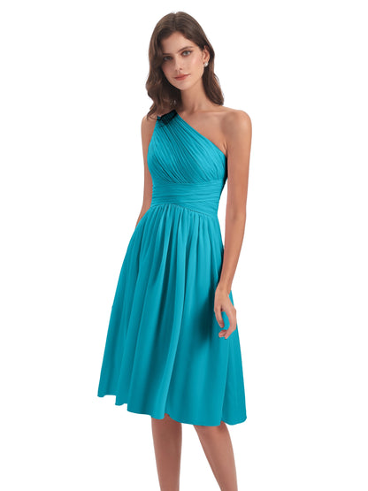 Natalie Knee Length One Shoulder Chiffon Bridesmaid Dresses