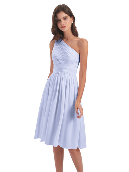 Natalie Knee Length One Shoulder Chiffon Bridesmaid Dresses