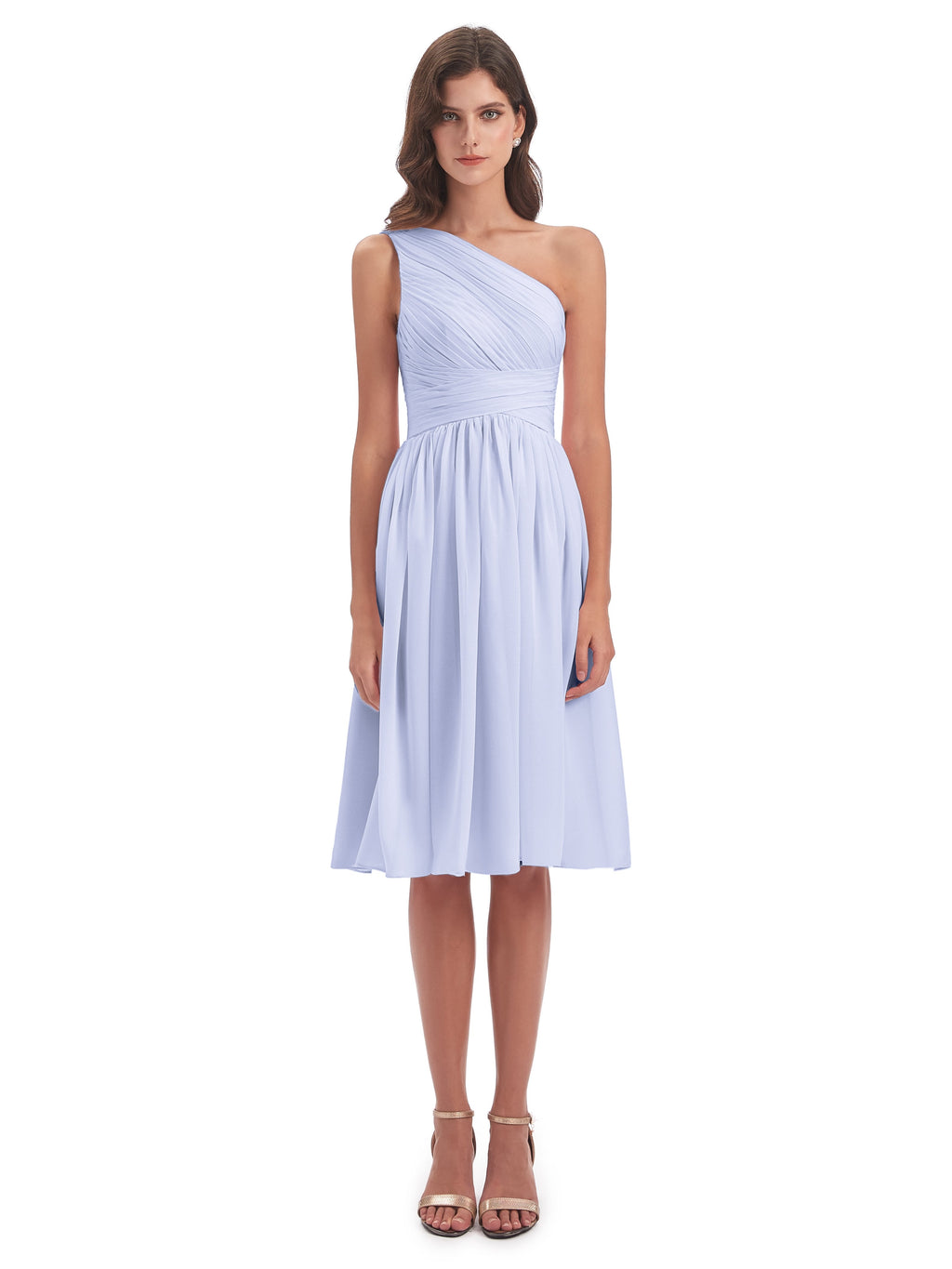 Natalie Knee Length One Shoulder Chiffon Bridesmaid Dresses