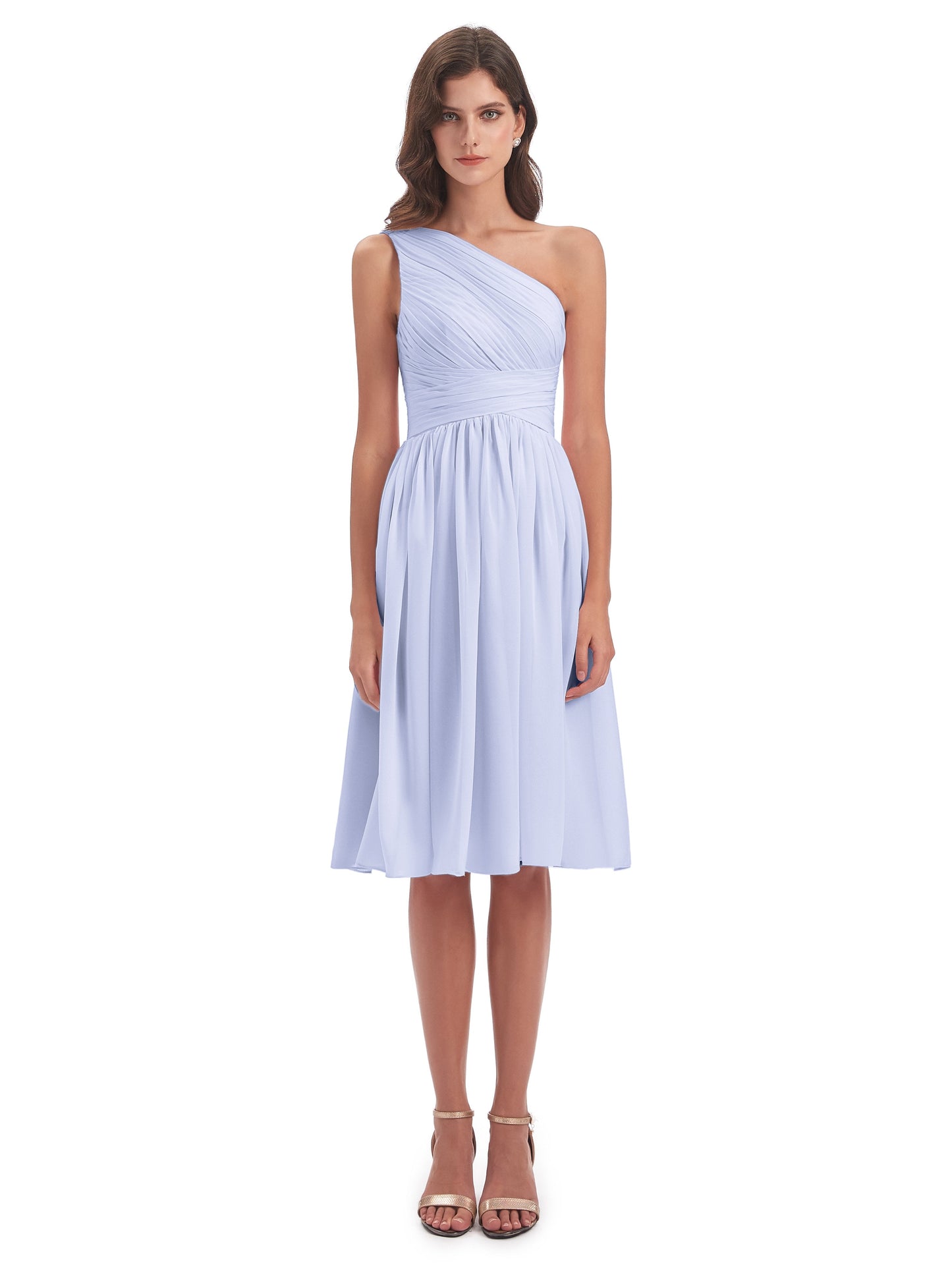 Natalie Knee Length One Shoulder Chiffon Bridesmaid Dresses